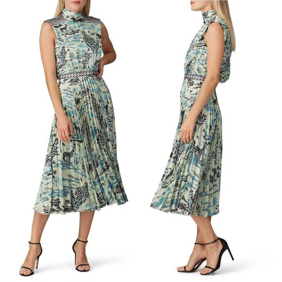 SALONI Fleur E Green Floral Printed Satin Dress Size 4 - Picture 2 of 9